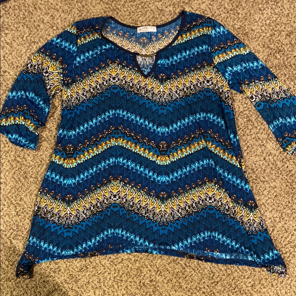 Agenda Size XL Blue Graphic Asymmetrical Tunic